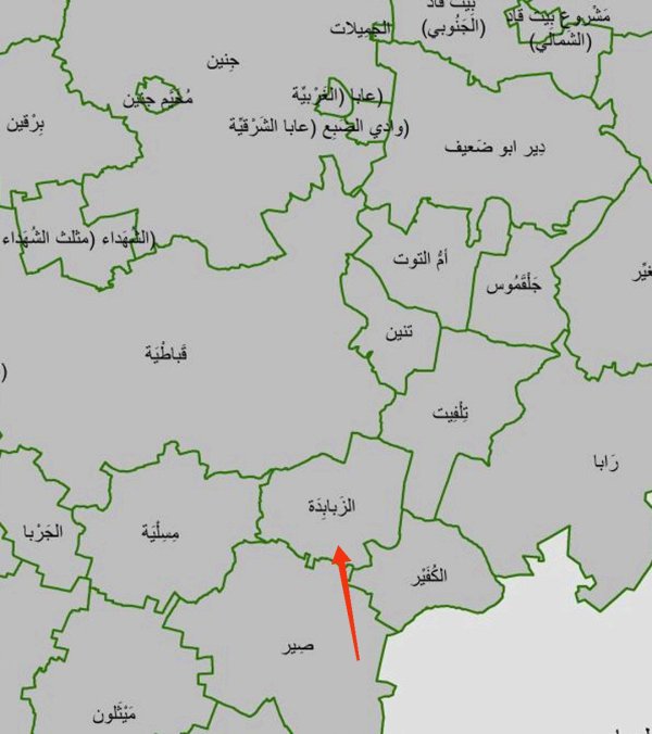 خارطة توضح موقع بلدة الزبابدة، نقلاً عن الجهاز المركزي للإحصاء الفلسطيني