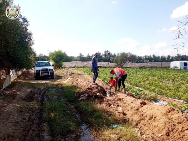 أعمال تصليح قنوات الري وشبكة ري المزروعات التي قام بها موظفو بلدية ام النصر في شهر ايلول/سبتمبر عام 2023 نقلاً عن صفحة بلدية أم النصر على فيسبوك