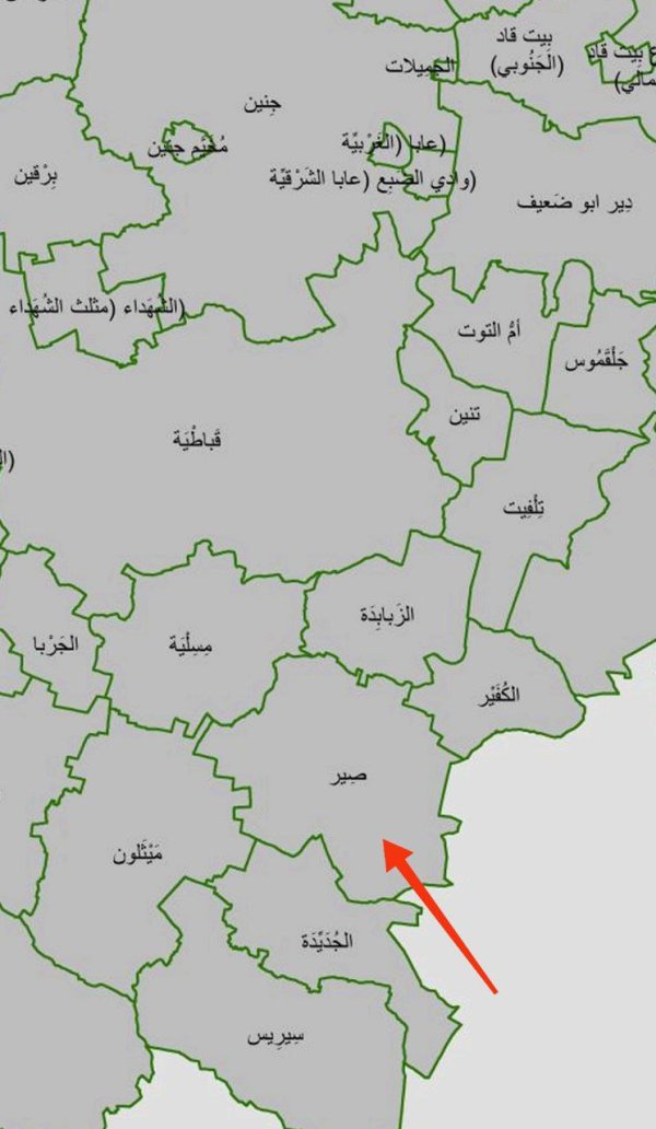 خارطة توضح موقع قرية صير نقلاً عن الجهاو المركزي للإحصاء الفلسطيني