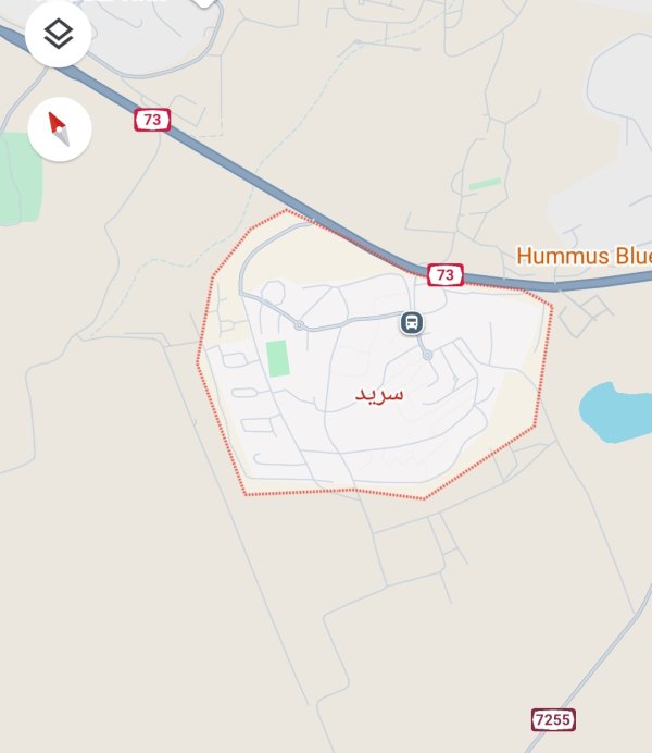 موقع مستوطنة سريد المقامة على أراضي قرية خنيفيس الفلسطينية المهجرة حسب خرائط غوغل