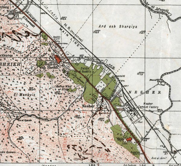 خارطة بريطانية تظهر موقع قرية بلد الشيخ