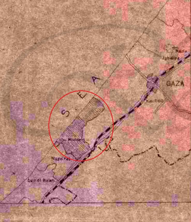 تسجيل (أراضي الدولة) و(الأراضي الأميرية) في (منطقة أبو مدين؛ قضاء غزة؛ فلسطين) في العام 1947، نقلًا عن الباحث محمد رفيع