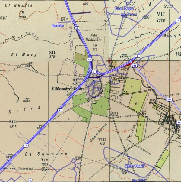 خارطة بريطانية تبين موقع قرية المسمية الكبيرة